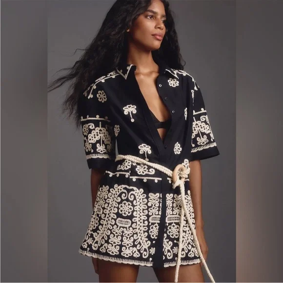 SOLD - Anthropologie Maeve Short-Sleeve Collared Mini Shirt Dress - Picture 2 of 15